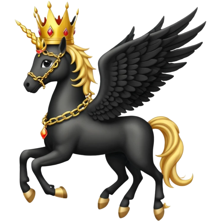 A fire black pegasus with golden chain in neck and crown in head emoji