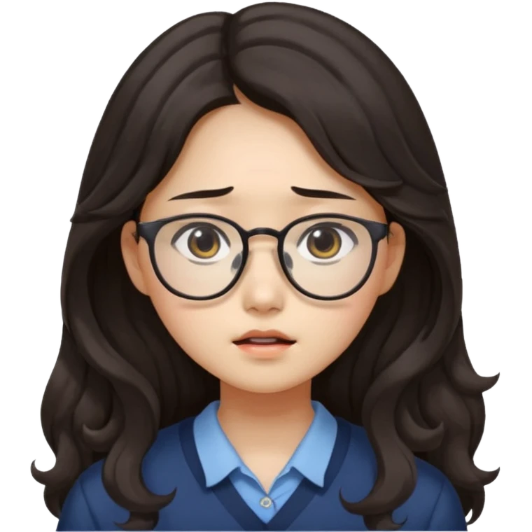  Korean female college student with a worried face , long wavy hair  emoji