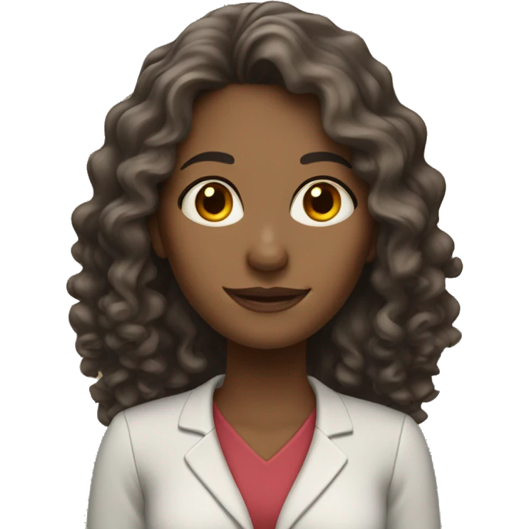 female teacher with long curly hair, fair skin, brown eyes, oval face emoji