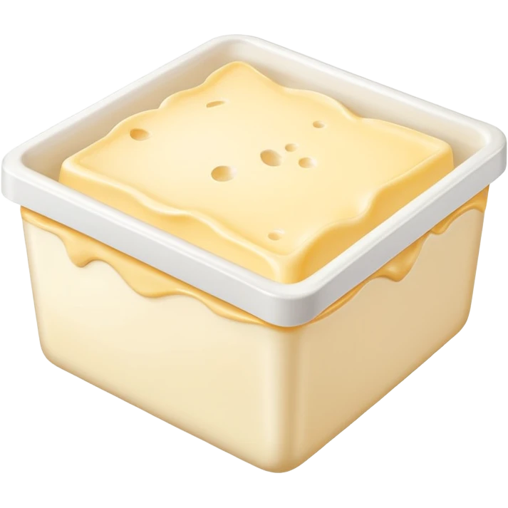 melted white cheese in a white rectangle box, inspired by Président and Hochland cheese packaging emoji