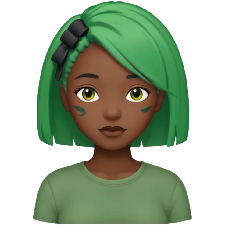 black girl with green color hairclip emoji