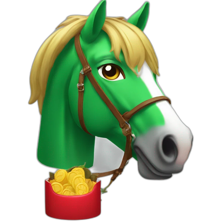 Un cheval verte qui boit un coca emoji