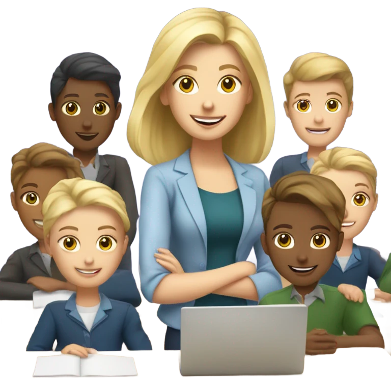 blonde teacher working with students emoji