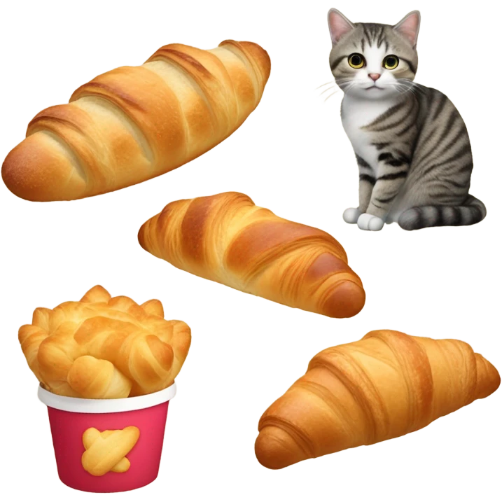 Kat dat een baguette eet met een croissant  emoji