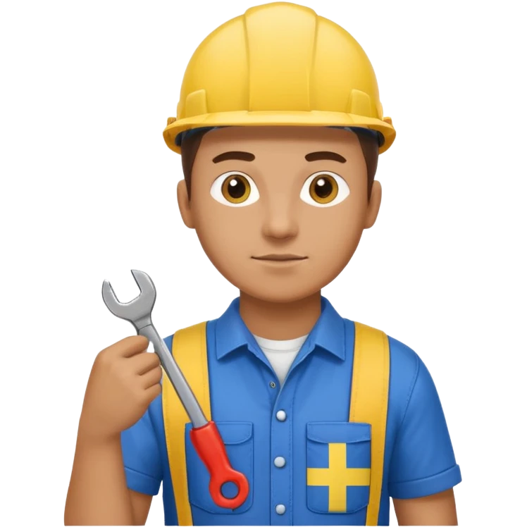 ultra realistic engineer with small ukraine flag and with wrench emoji