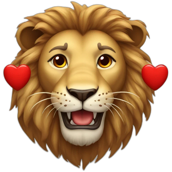 Lion smiling face with red hearts instead of eyes emoji