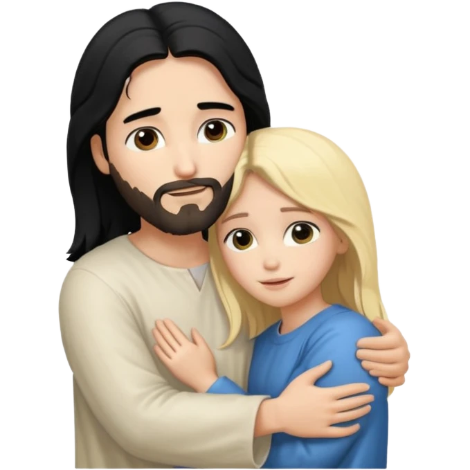 Jesus Christ with black hair hug blonde girl  emoji