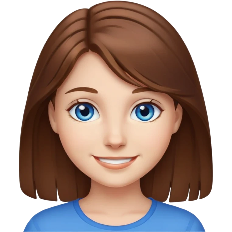 girl with brown hair and blue eyes, smiling emoji