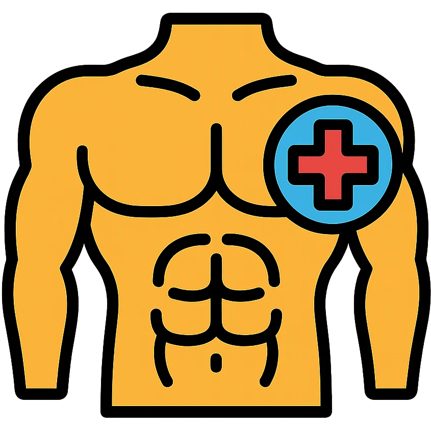 muscle torso with a medical cross overlay, fitness and healthcare, clean icon style emoji