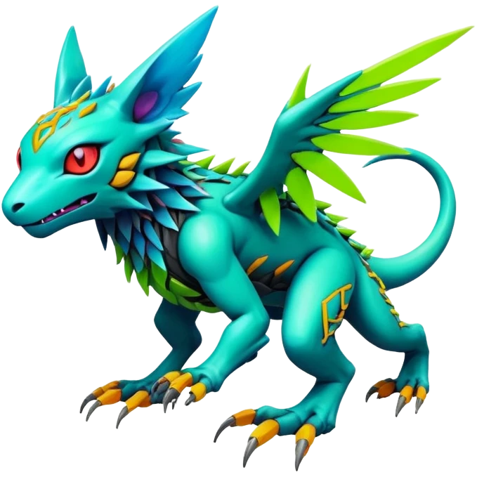Tropical lush warm-colored modern colorful neon-colored cyber-Fakémon-Digimon-Trico-creature emoji