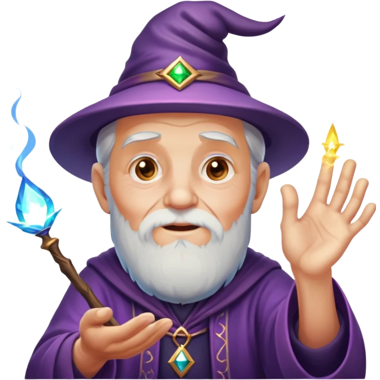 old man casting a magic spell with sparkles and magic effects emoji
