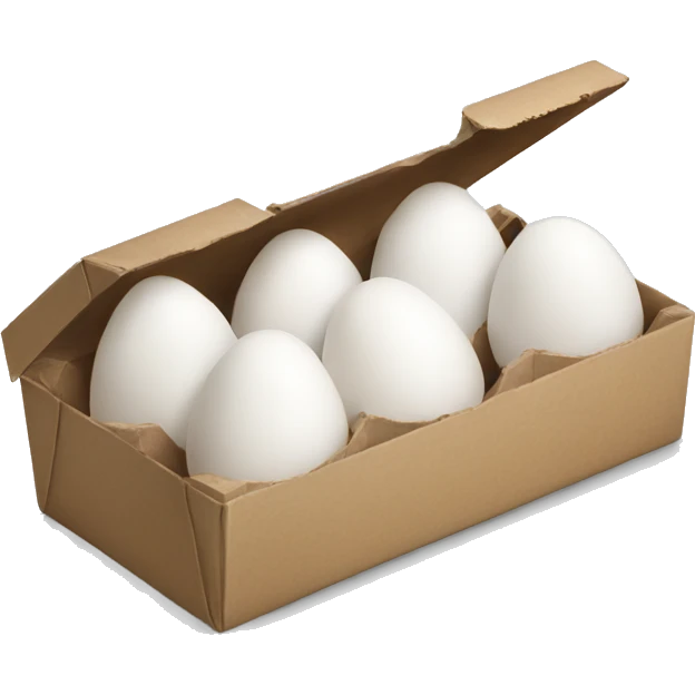 Realistic open carton of white eggs. emoji