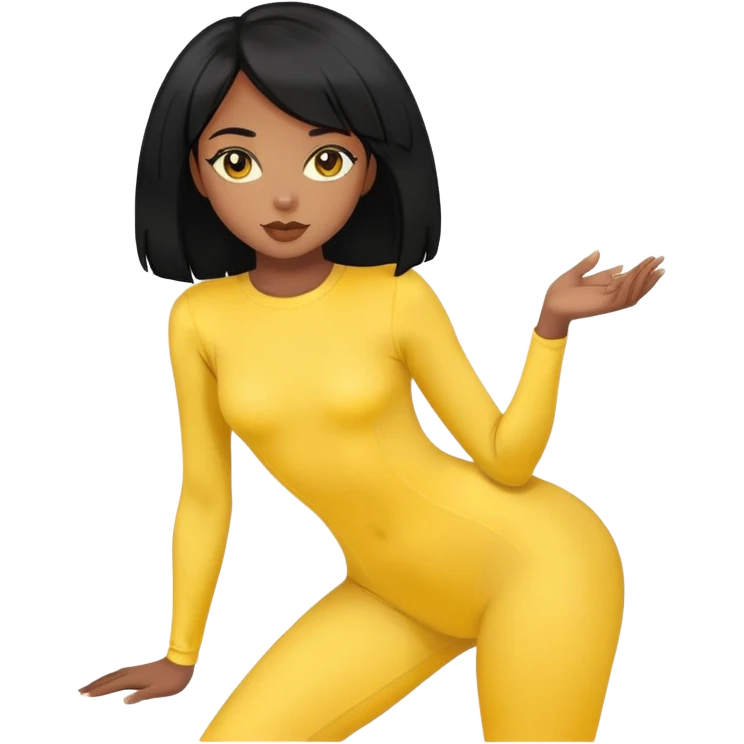 fille noir et cheveux noir avec un ensemble collant jaune emoji