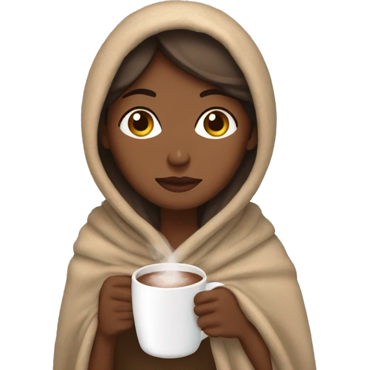 Brown women wrapped in a blanket drinking hot coco emoji