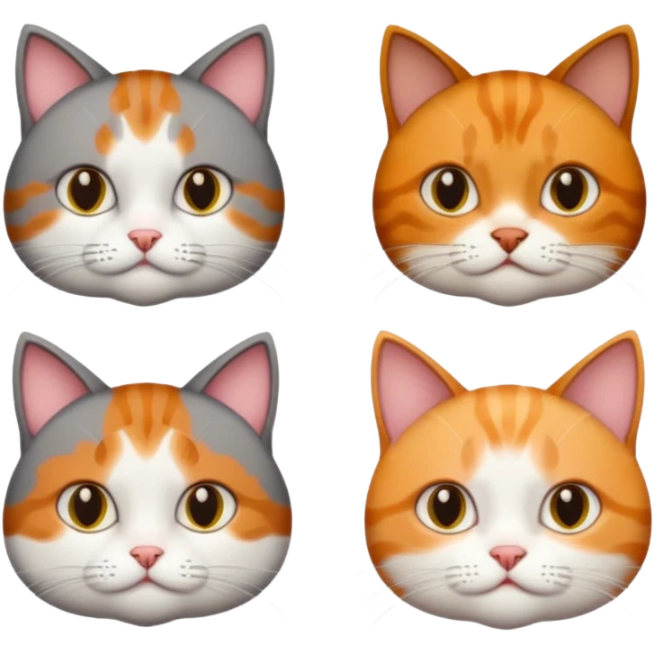 3 different coloured tiny short haired cats, including a dark grey and white cat, and a dark brown tabby and white and a ginger and white emoji