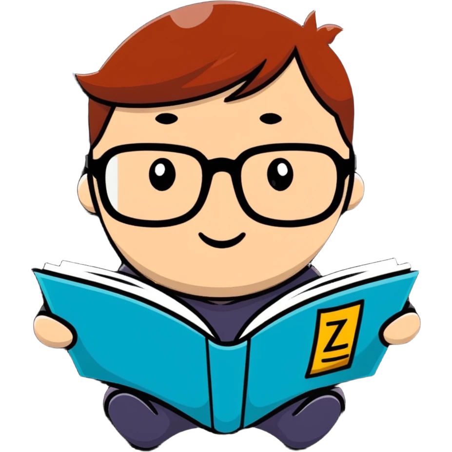 Cute cartoon character with glasses reading a book with mathematical formulas floating around emoji