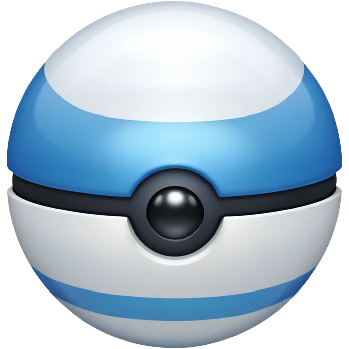 blue pokeball emoji, top half is a more saturated blue, bottom half is white, black stripe, with a white sheen, with a pearlescent finish, with a fog effect emoji
