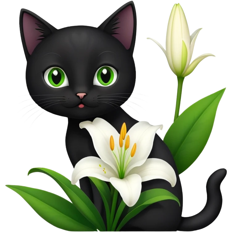 A cute  little  black cat and lily emoji