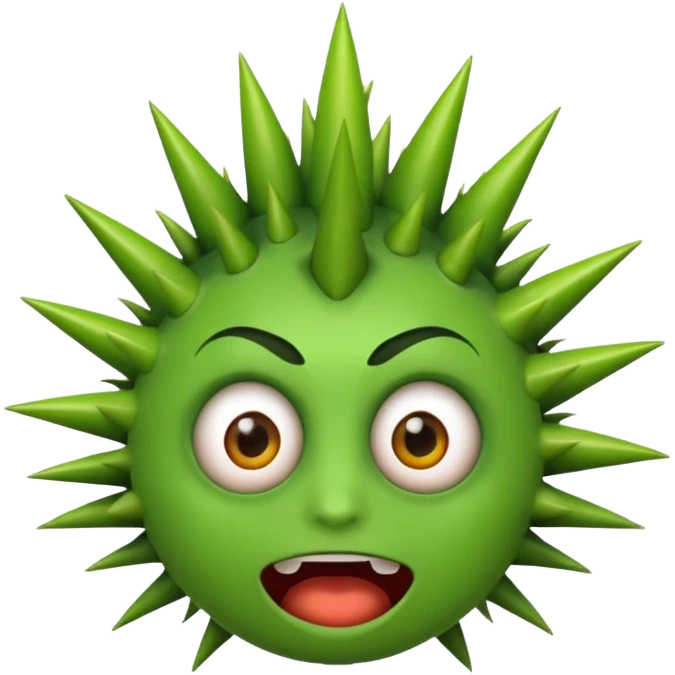 A green emojicon that has crazy eyes and green spikes at the top emoji