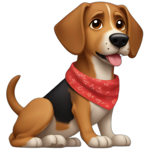 coonhound and German shepherd mix dog wearing red bandana and walking left emoji