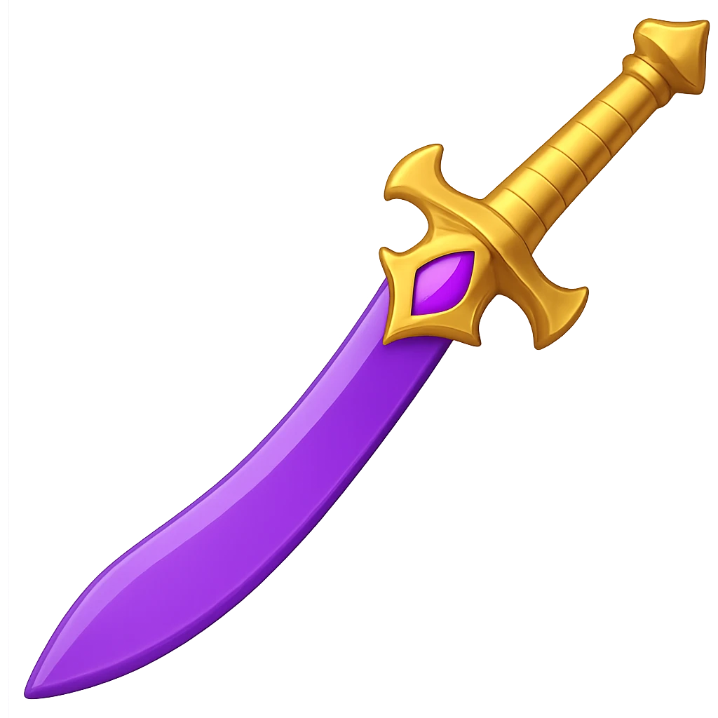 Make the blade slightly curved, keep the hilt simple, only the gemstone in the hilt is colored, in emoji style with transparent background. emoji