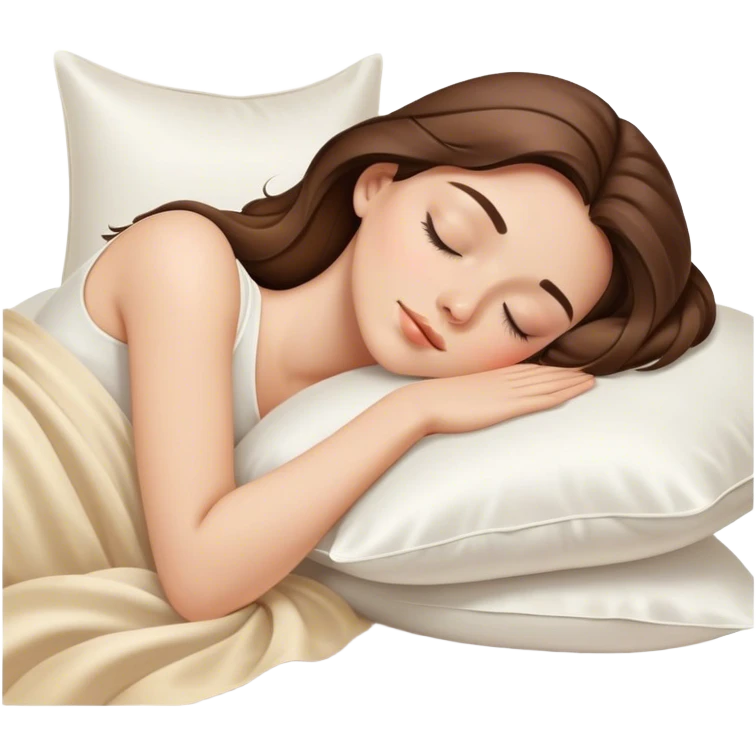 Beige brunette sleeping on white silk pillows  emoji