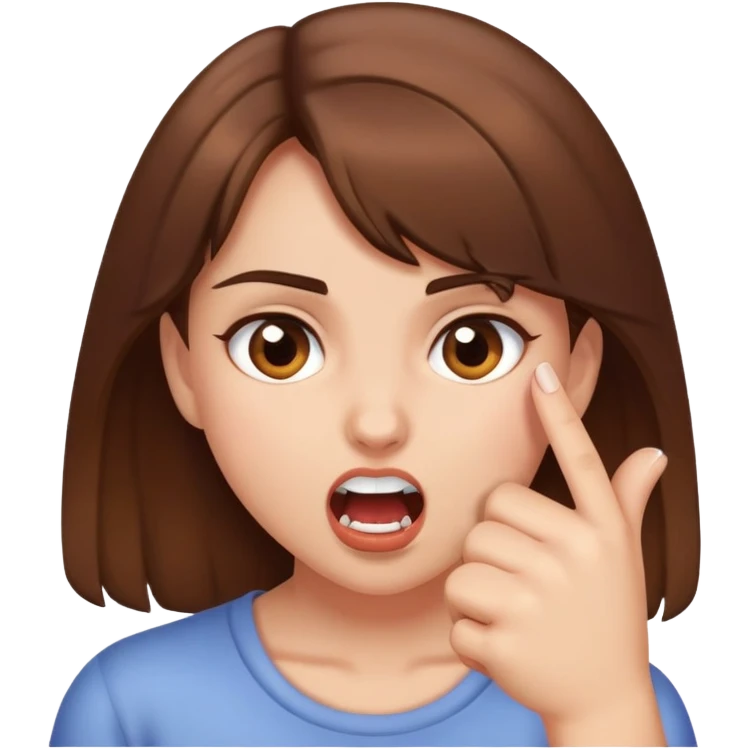 An emoji of a girl with brown hair aggressively biting her finger  emoji