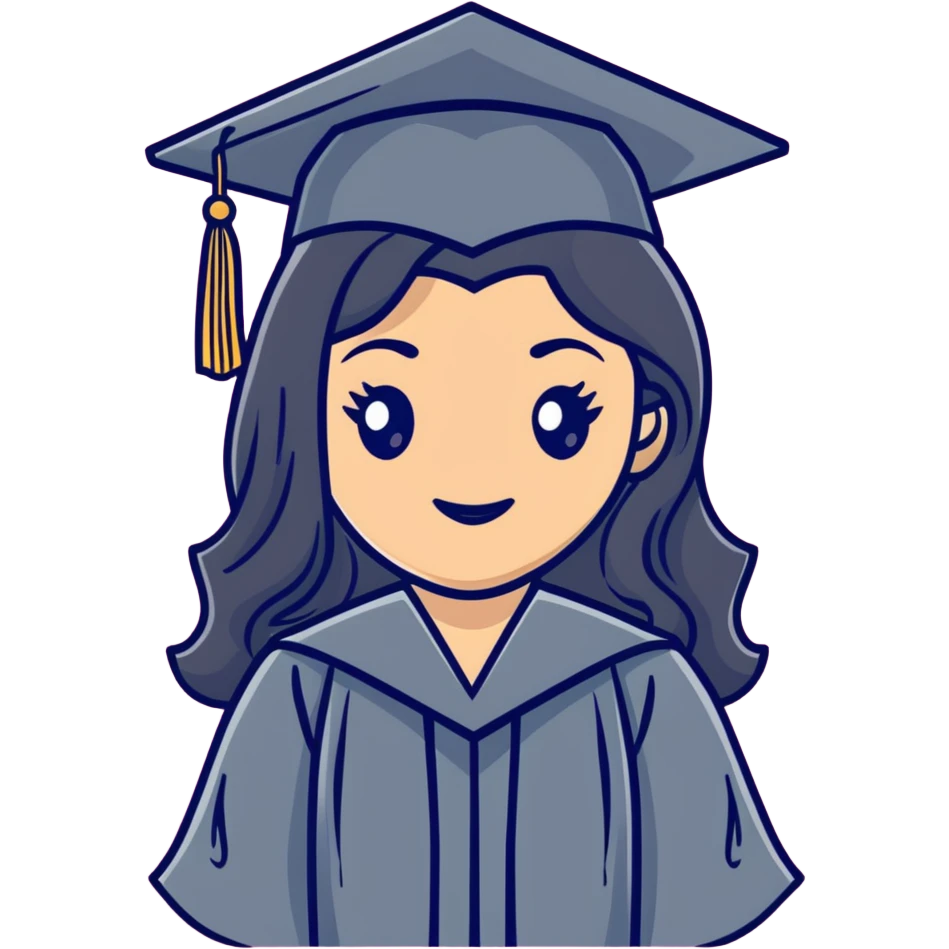 happy latina graduate with long wavy black hair wearing graduation cap and gown emoji