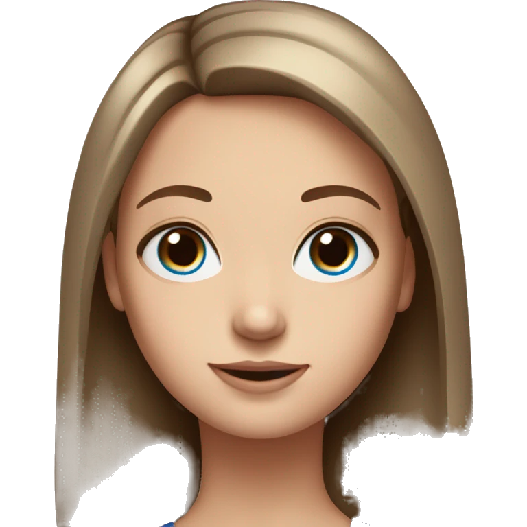 a white girl with shoulder lenght brown straight hair and blue eyes emoji