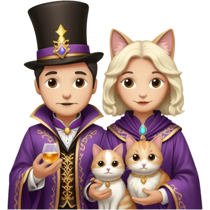 magician couple and their pet cat emoji