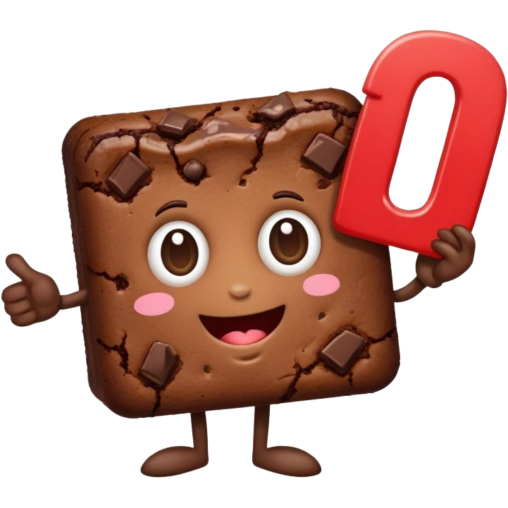 A food brownie holding a sign with the number 10 on it emoji