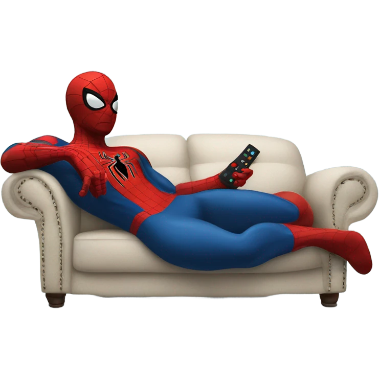 Spider-Man laying on a couch with a remote control in his hands emoji