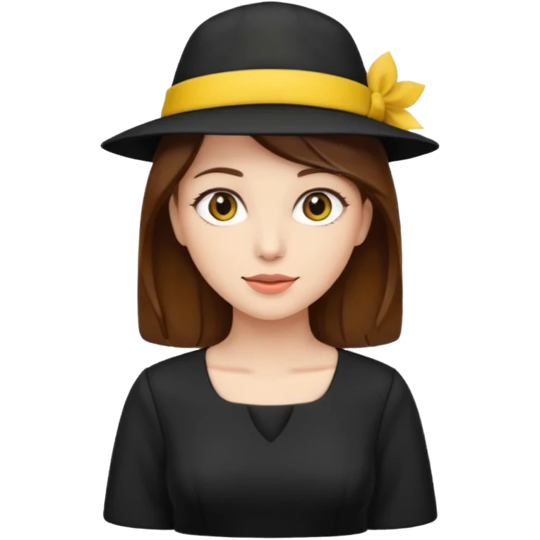 brown hair black dress yellow hat emoji