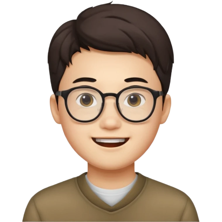 young 23 years old, chinese white man wearing glasses with small mouth emoji