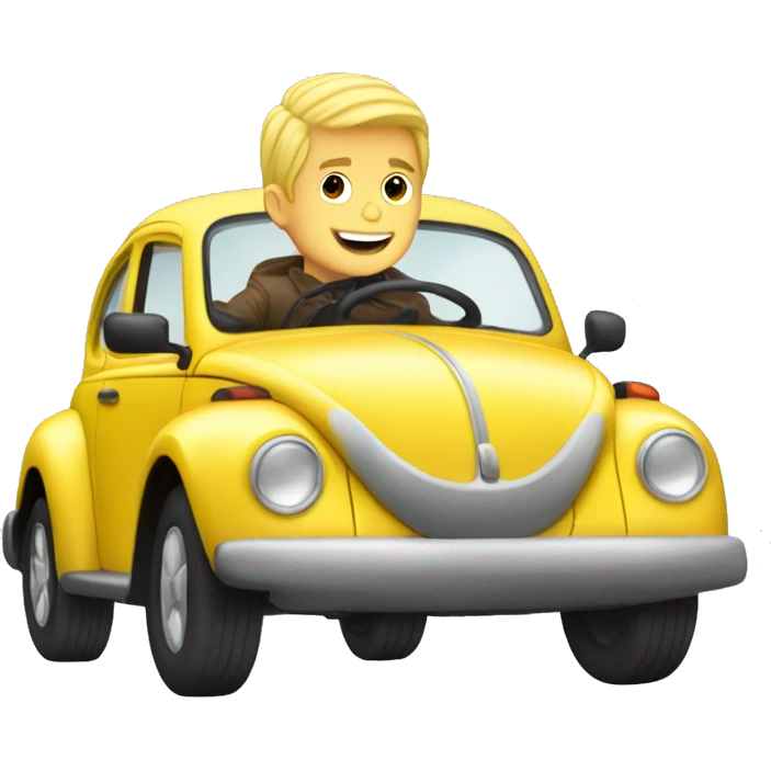 blonde guy driving a yellow punch buggy emoji