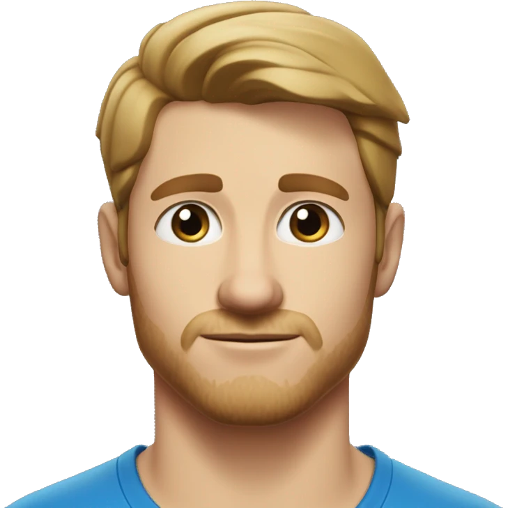 A head and shoulders shot of a 32 year old white man, with short brown hair,   with blue eyes wearing a t-shirt. emoji