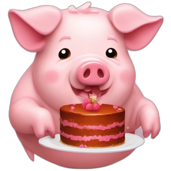 cochon obèse qui mange un gateau emoji