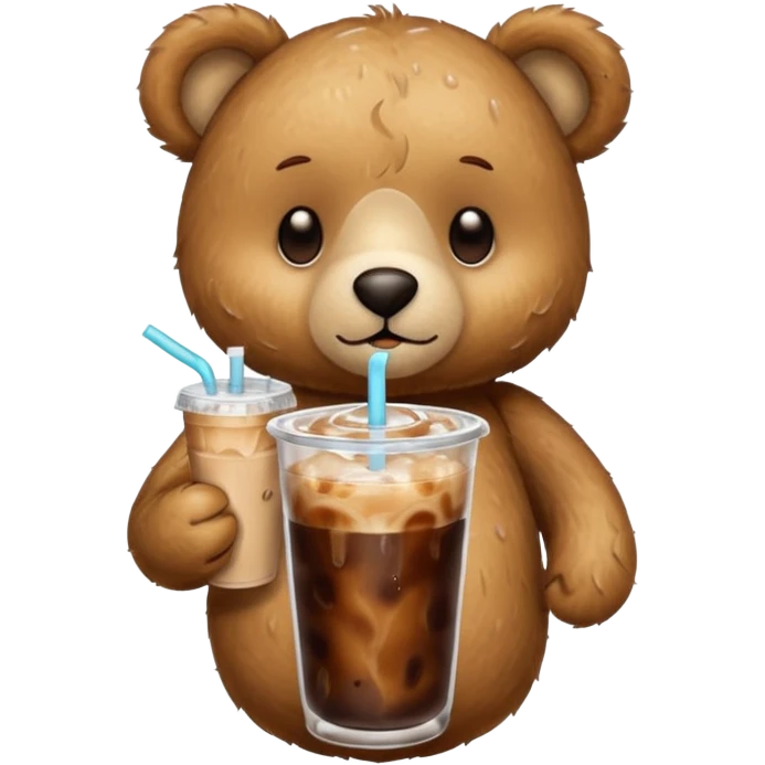 Teddy bear drinking iced coffee emoji