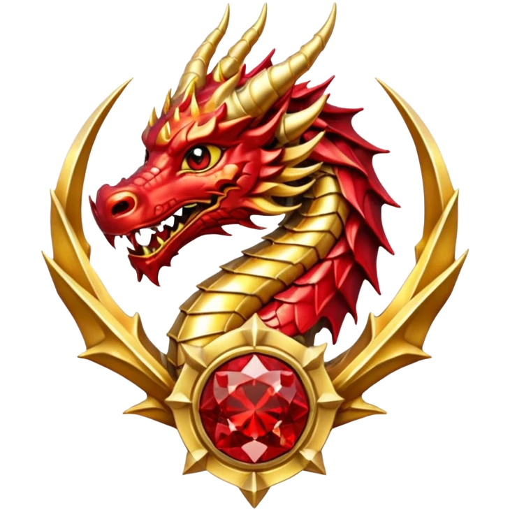 Golden dragon with wings crest / brosch in a circle with red gems and no background emoji