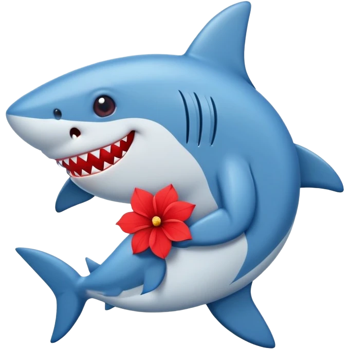 cute shark hugging a flower emoji