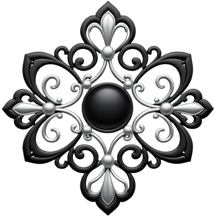 Black and silver filigree broach design, 3D, extremely detailed design emoji