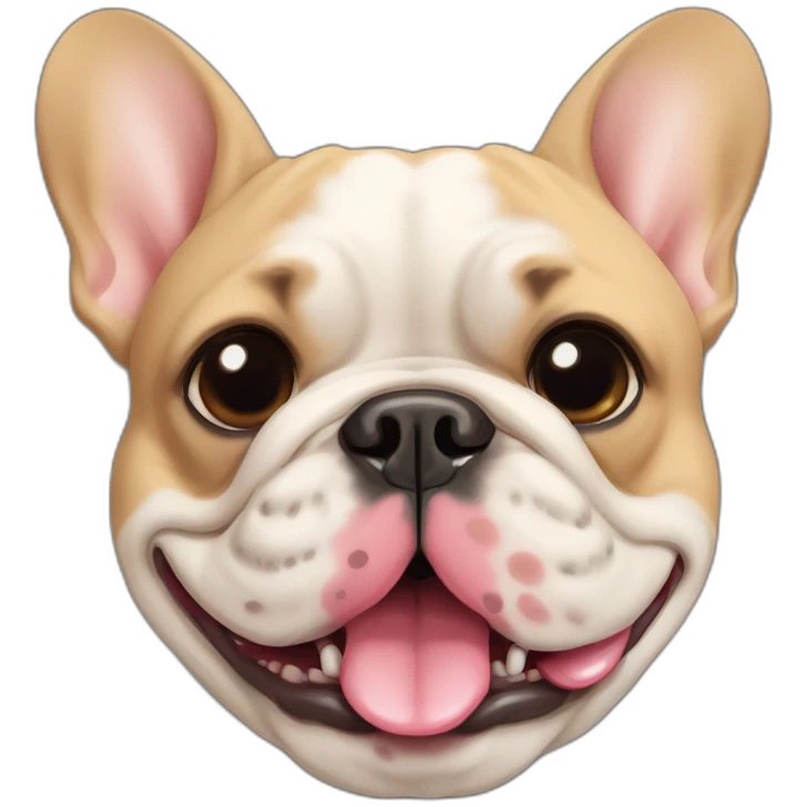 head shot of fat tan french bulldog with tongue out with dark jowels emoji