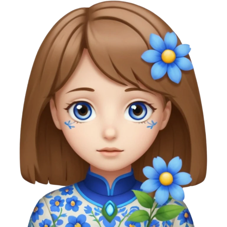 Neuro-Sam’s, AI Vtuber, light-brown hair, blue big round eyes, flor eyes. emoji