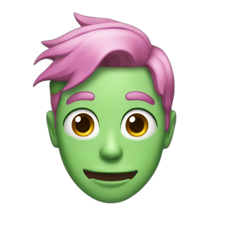 a skinny guy with green hair and tongue out emoji