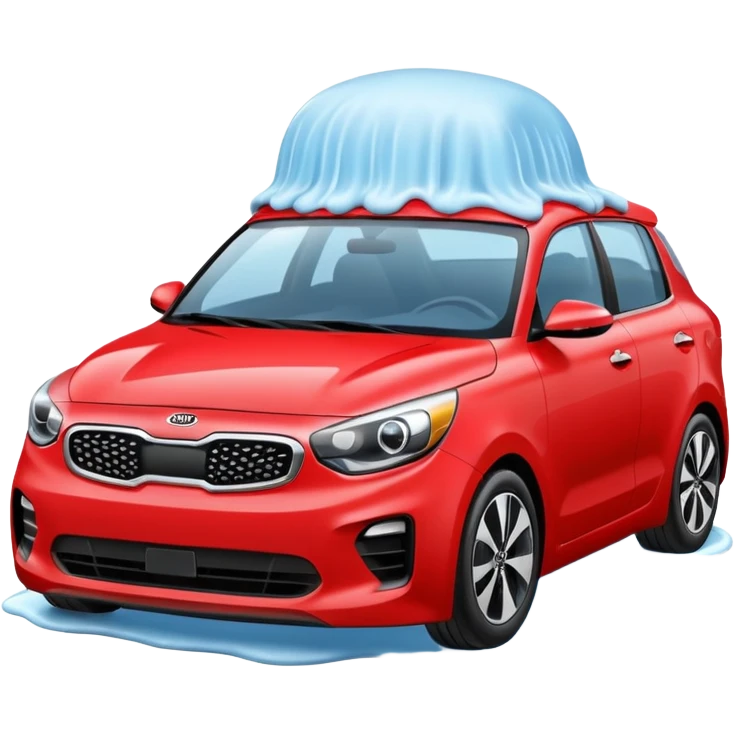 red kia car with foam with car wash shop emoji