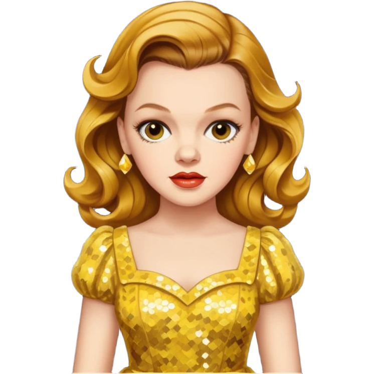 Judy Garland with long golden brown hair, yellow sequin dress emoji