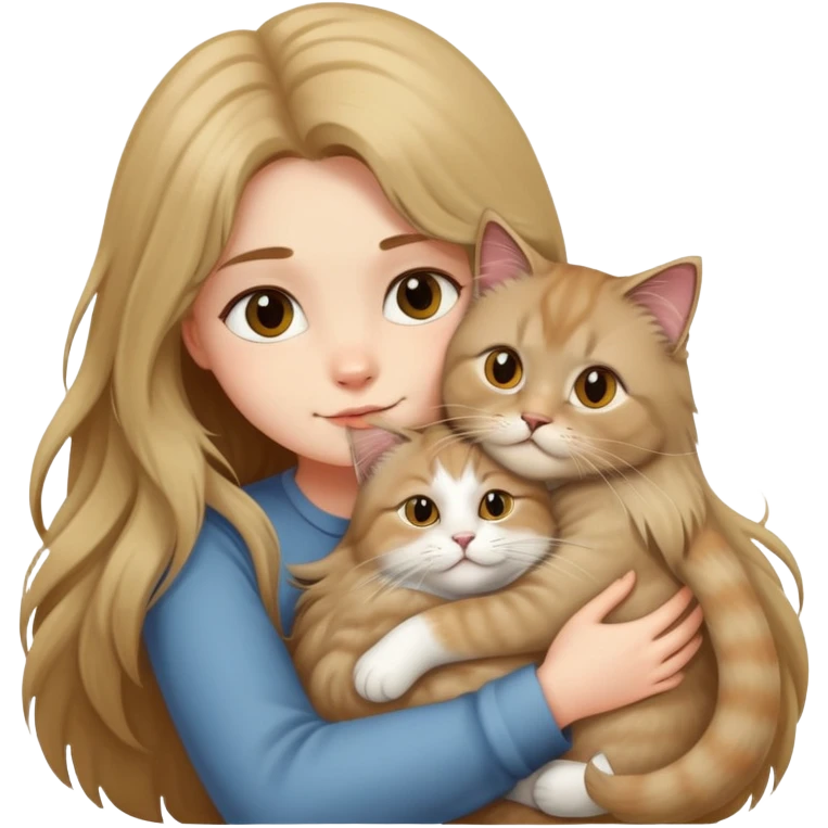 A long-haired girl hugs a British longhair cat tightly emoji