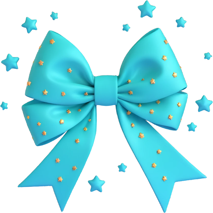 sparkly teal bow with stars, no gold emoji