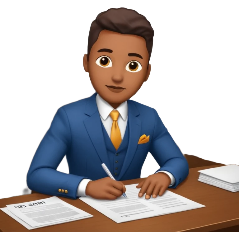 Hip hop music record company executive in office sitting at desk with contract on top of desk emoji