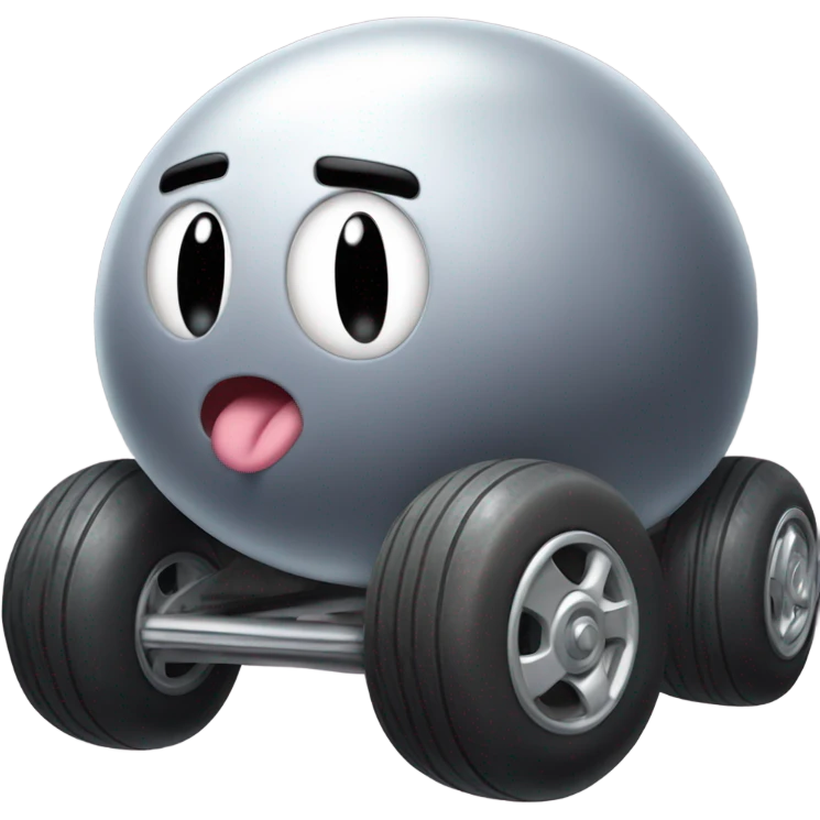 Metal cute mad Kirby bubble Gray ball driving on car wheels with mad eyebrows game emoji